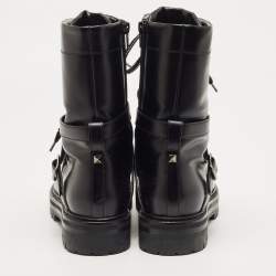 Pre Owned Valentino Black Leather Combat Boots Size 37