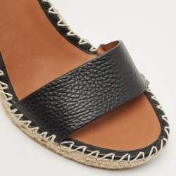 Pre Owned Valentino Black Leather Rockstud Espadrille Wedge Ankle Strap Sandals Size 38