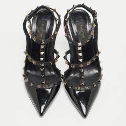 مملوكة مسبقًا Valentino Black Patent and Leather Rockstud Pumps Size 39