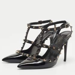 مملوكة مسبقًا Valentino Black Patent and Leather Rockstud Pumps Size 39