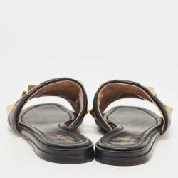 Pre Owned Valentino Black Leather Roman Stud Flat Slides Size 37.5