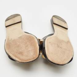 Pre Owned Valentino Black Leather Roman Stud Flat Slides Size 37.5
