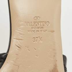 Pre Owned Valentino Black Leather Roman Stud Flat Slides Size 37.5