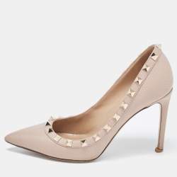 Pre Owned Valentino Beige Leather Rockstud Pumps Size 35