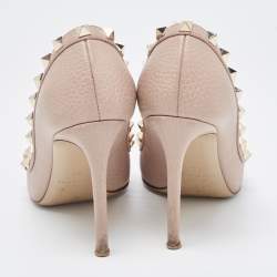 Pre Owned Valentino Beige Leather Rockstud Pumps Size 35