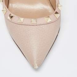Pre Owned Valentino Beige Leather Rockstud Pumps Size 35