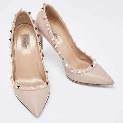 Pre Owned Valentino Beige Leather Rockstud Pumps Size 35