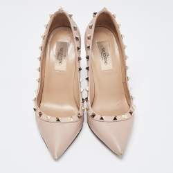 Pre Owned Valentino Beige Leather Rockstud Pumps Size 35