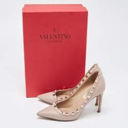 Pre Owned Valentino Beige Leather Rockstud Pumps Size 35