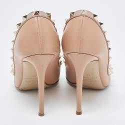 Pre Owned Valentino Orange/Beige Leather Rockstud Pumps Size 35