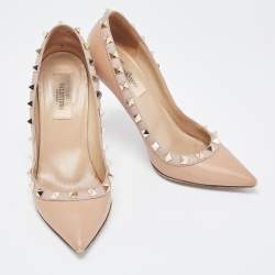 Pre Owned Valentino Orange/Beige Leather Rockstud Pumps Size 35