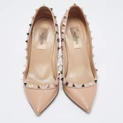 Pre Owned Valentino Orange/Beige Leather Rockstud Pumps Size 35