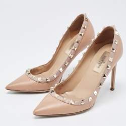 Pre Owned Valentino Orange/Beige Leather Rockstud Pumps Size 35