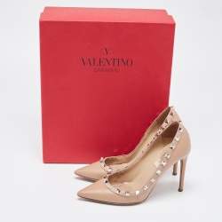 Pre Owned Valentino Orange/Beige Leather Rockstud Pumps Size 35
