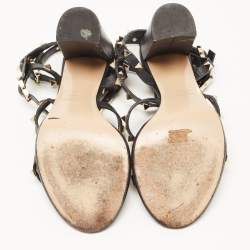 Pre Owned Valentino Black Leather Rockstud Ankle Strap Sandals Size 37