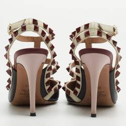 Pre Owned Valentino Multicolor Leather Rockstud  Ankle Strap Pumps Size 35.5