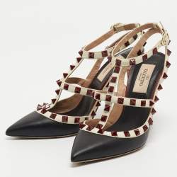 Pre Owned Valentino Multicolor Leather Rockstud  Ankle Strap Pumps Size 35.5