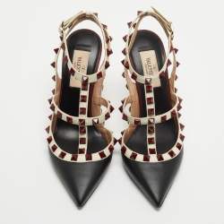 Pre Owned Valentino Multicolor Leather Rockstud  Ankle Strap Pumps Size 35.5