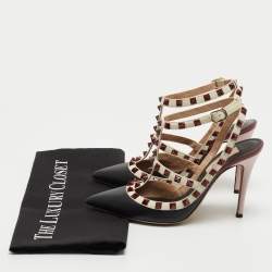 Pre Owned Valentino Multicolor Leather Rockstud  Ankle Strap Pumps Size 35.5