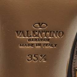 Pre Owned Valentino Black/Beige Leather Rockstud Strappy Pointed Toe Pumps Size 35.5