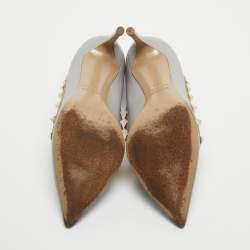 Pre Owned Valentino Grey/Beige Leather Rockstud Pointed Toe Pumps Size 35