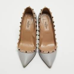 Pre Owned Valentino Grey/Beige Leather Rockstud Pointed Toe Pumps Size 35