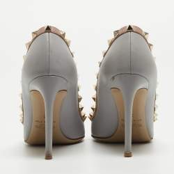 Pre Owned Valentino Grey/Beige Leather Rockstud Pointed Toe Pumps Size 35