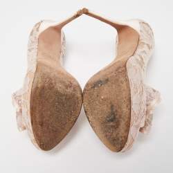 Pre Owned Valentino Pink Lace Bow Peep Toe Platform Pumps Size 36