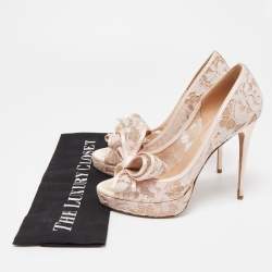 Pre Owned Valentino Pink Lace Bow Peep Toe Platform Pumps Size 36