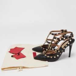 Pre Owned Valentino Black Snakeskin Rockstud Ankle Strap Pumps Size 37