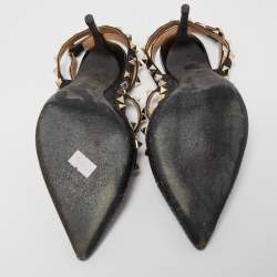 Pre Owned Valentino Black Snakeskin Rockstud Ankle Strap Pumps Size 37