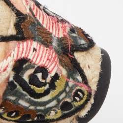 Pre Owned Valentino Black Canvas Rockstud Butterfly Applique Espadrille Wedge Pumps Size 39