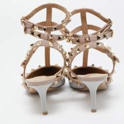 Pre Owned Valentino Grey Patent Leather Rockstud Ankle Strap Pumps Size 37