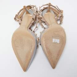 Pre Owned Valentino Grey Patent Leather Rockstud Ankle Strap Pumps Size 37