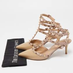 Pre Owned Valentino Beige Patent and Leather Rockstud Pumps Size 36