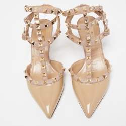 Pre Owned Valentino Beige Patent and Leather Rockstud Pumps Size 36