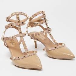 Pre Owned Valentino Beige Patent and Leather Rockstud Pumps Size 36