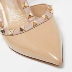 Pre Owned Valentino Beige Patent and Leather Rockstud Pumps Size 36