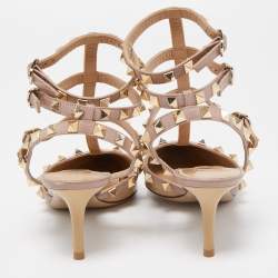 Pre Owned Valentino Beige Patent and Leather Rockstud Pumps Size 36