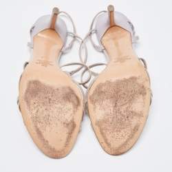 Pre Owned Valentino Grey Leather Strappy Sandals Size 38.5