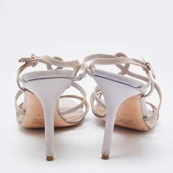 Pre Owned Valentino Grey Leather Strappy Sandals Size 38.5