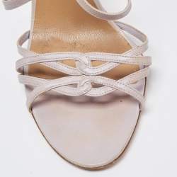 Pre Owned Valentino Grey Leather Strappy Sandals Size 38.5