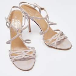 Pre Owned Valentino Grey Leather Strappy Sandals Size 38.5