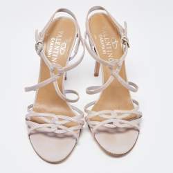 Pre Owned Valentino Grey Leather Strappy Sandals Size 38.5