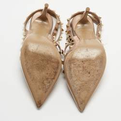 Pre Owned Valentino Pink/Beige Patent and Leather Rockstud Ankle Strap Pumps Size 36