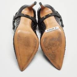 مملوكة مسبقًا Valentino Black  Quitted Leather Pointed Toe Rockstud Pumps Size 38