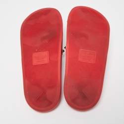 Pre Owned Valentino Red Rubber Rockstud Slides Size 38