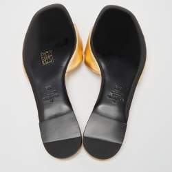 Pre Owned Valentino Gold Leather VLogo Flat Slides Size 38.5