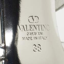 Pre Owned Valentino Silver Leather Rockstud Slides Size 38