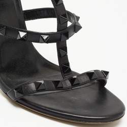 Pre Owned Valentino Black Leather Rockstud Cage Sandals Size 37